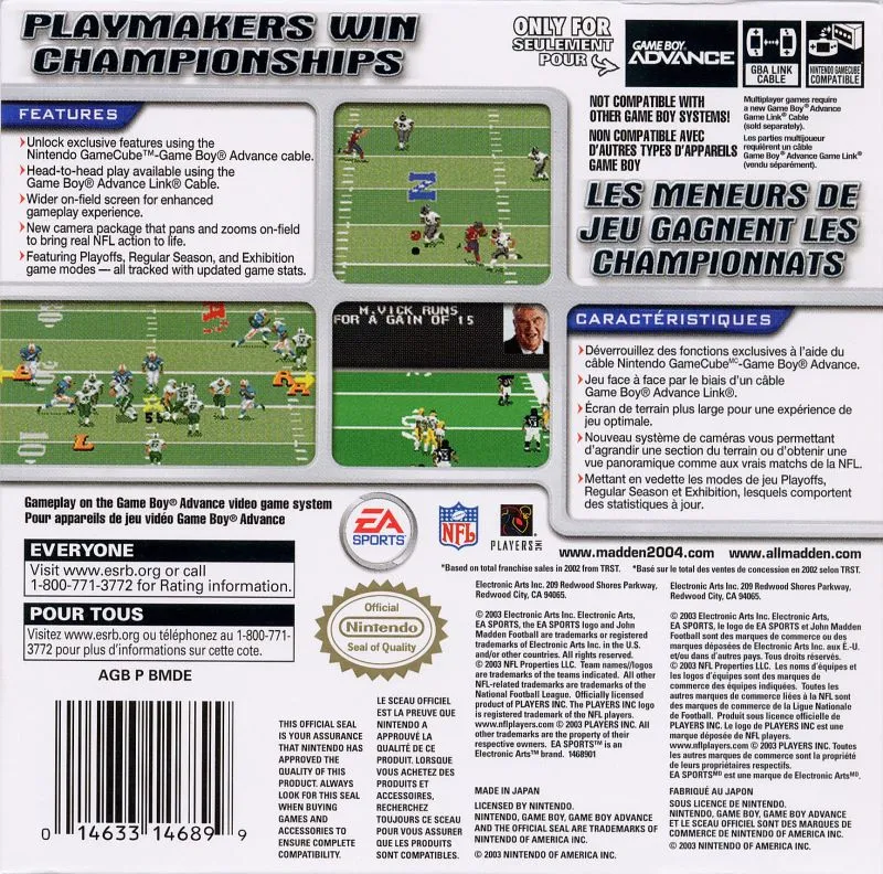 Madden NFL 2004 box back