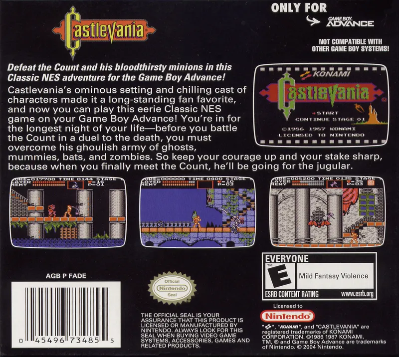 Classic NES Series: Castlevania box back