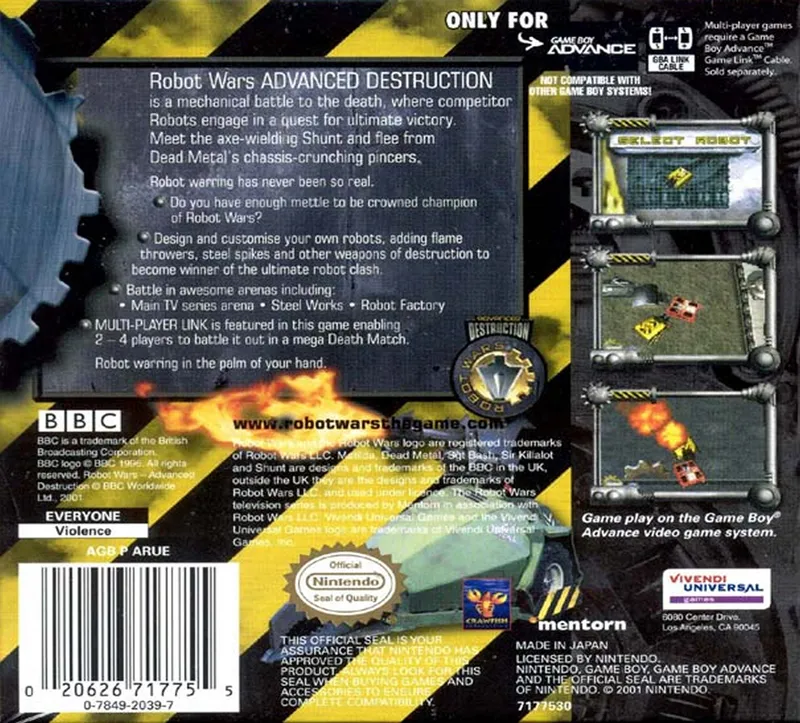 Robot Wars: Advanced Destruction box back