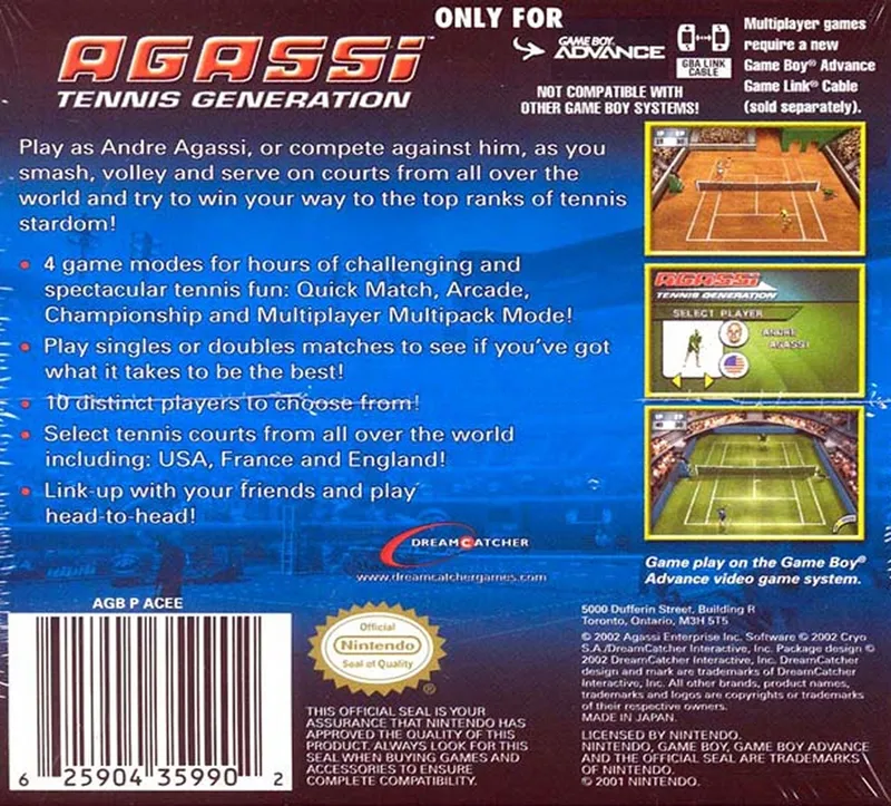 Agassi Tennis Generation box back