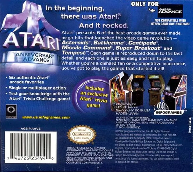 Atari Anniversary Advance box back