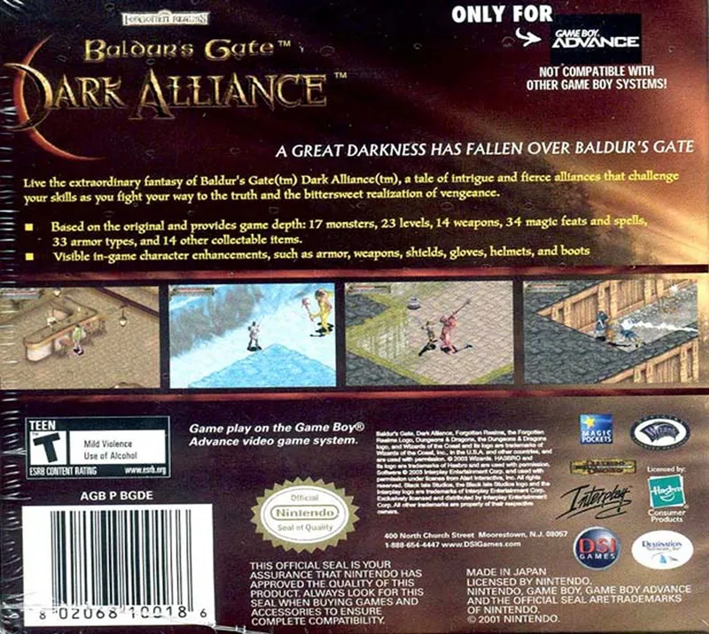 Baldur's Gate: Dark Alliance box back