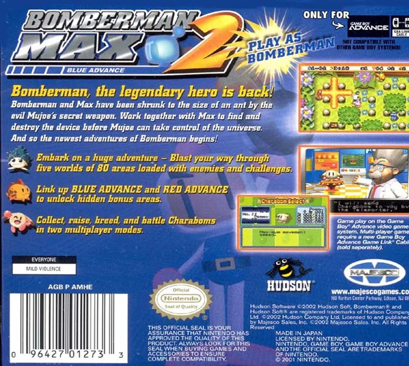 Bomberman Max 2: Blue Advance box back