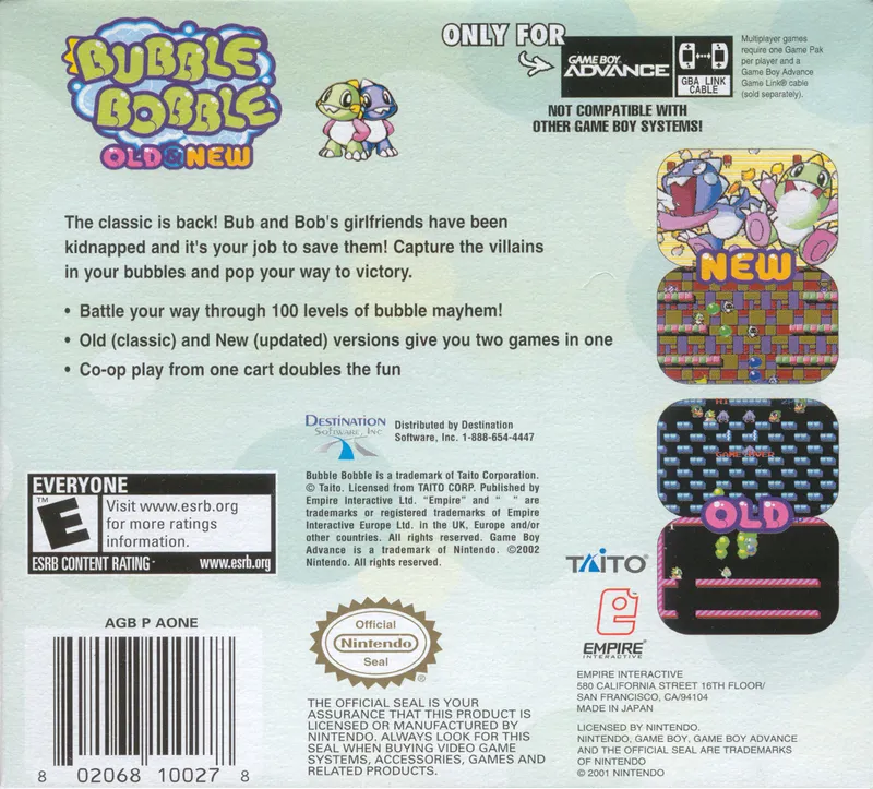 Bubble Bobble: Old & New box back