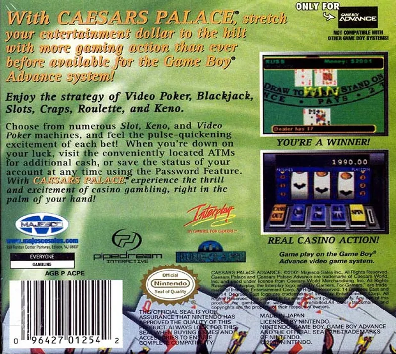 Caesars Palace Advance: Millennium Gold Edition box back