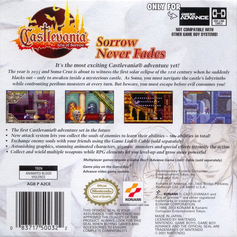 Castlevania: Aria of Sorrow box back