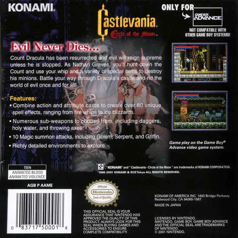 Castlevania: Circle of the Moon box back