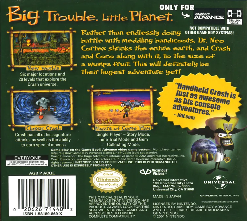 Crash Bandicoot: The Huge Adventure box back