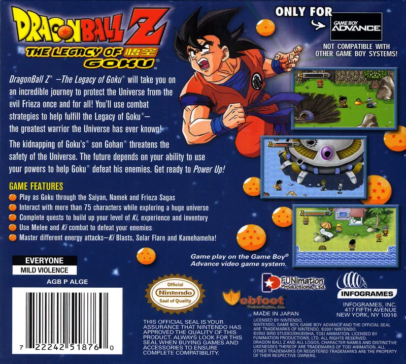 Dragon Ball Z: The Legacy of Goku box back