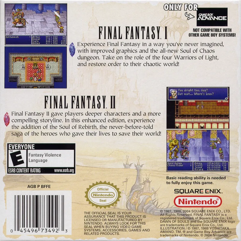 Final Fantasy I & II: Dawn of Souls box back