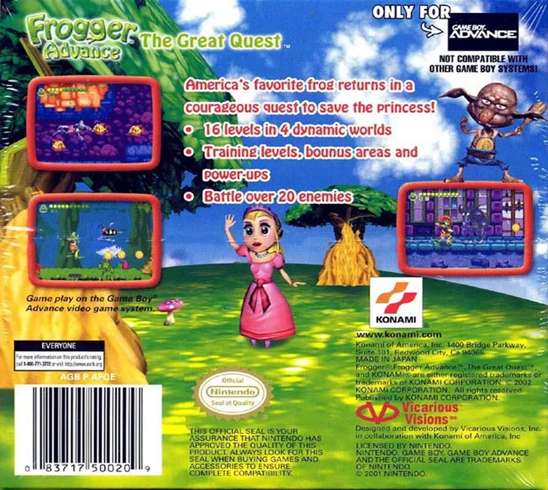 Frogger Advance: The Great Quest box back