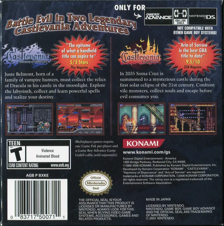 Castlevania Double Pack box back