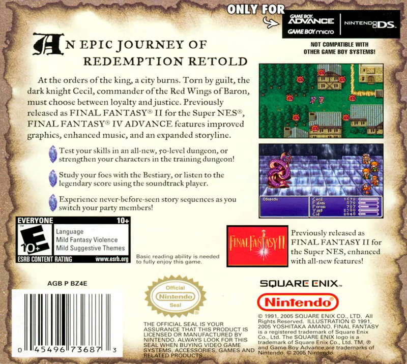 Final Fantasy IV Advance box back