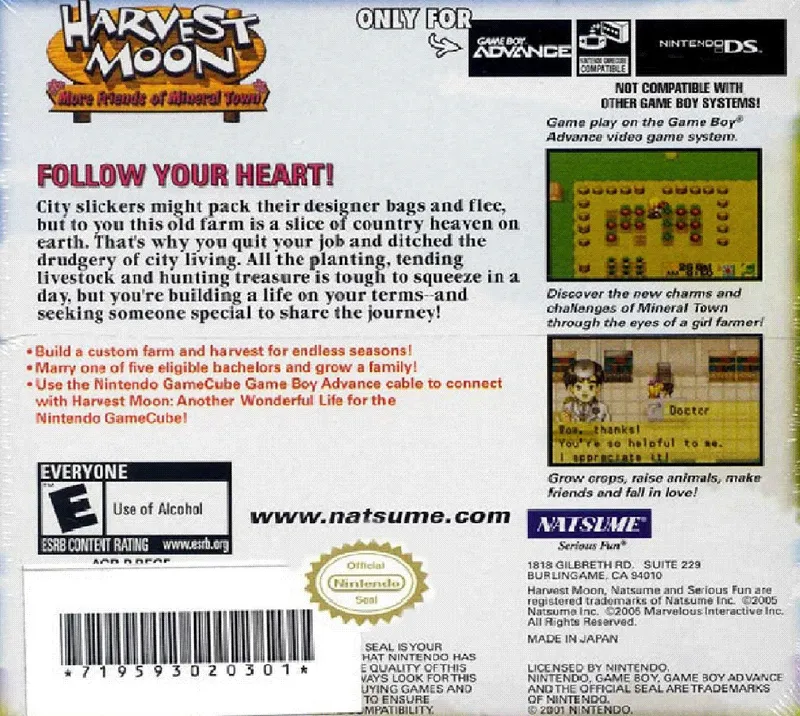 Harvest Moon: More Friends of Mineral Town box back