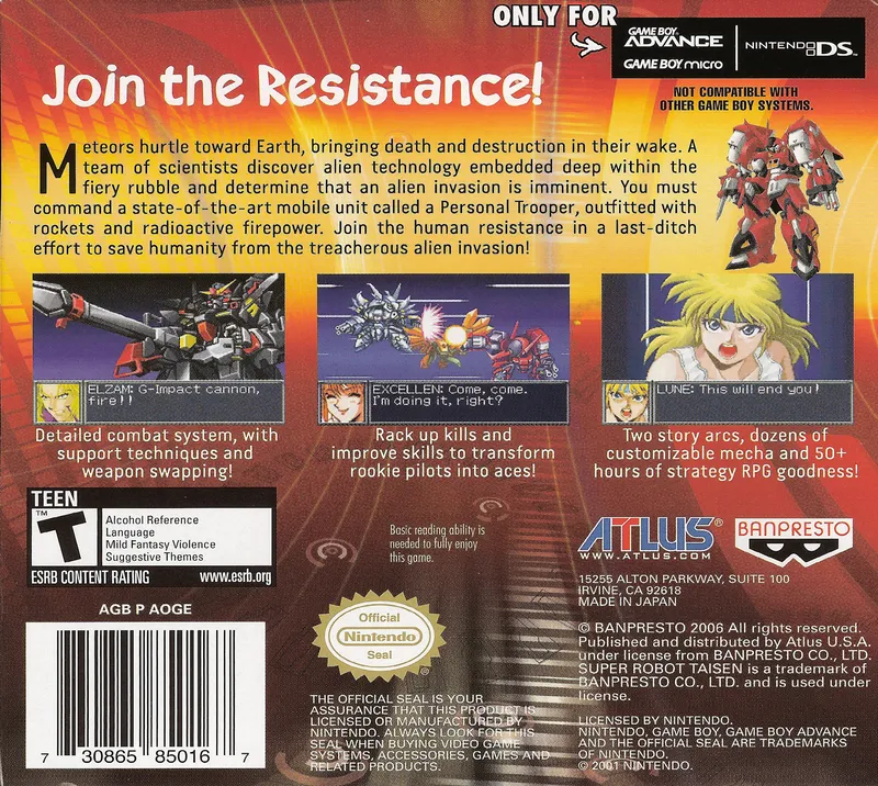 Super Robot Taisen: Original Generation box back