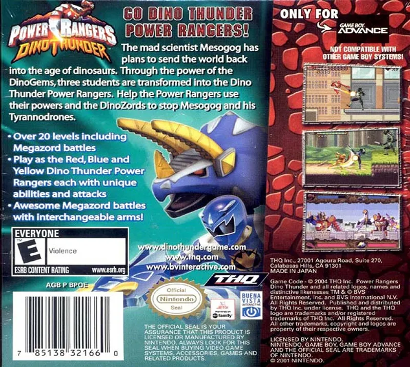 Power Rangers: Dino Thunder box back