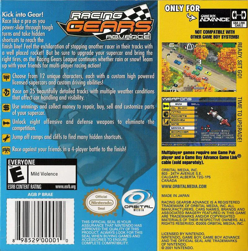 Racing Gears Advance box back