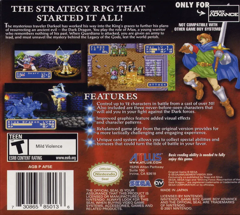 Shining Force: Resurrection of the Dark Dragon box back
