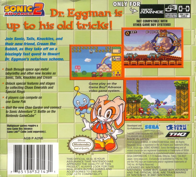 Sonic Advance 2 box back