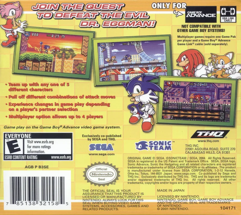 Sonic Advance 3 box back
