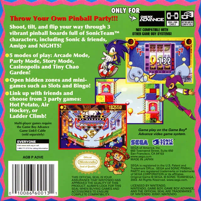 Sonic Pinball Party box back