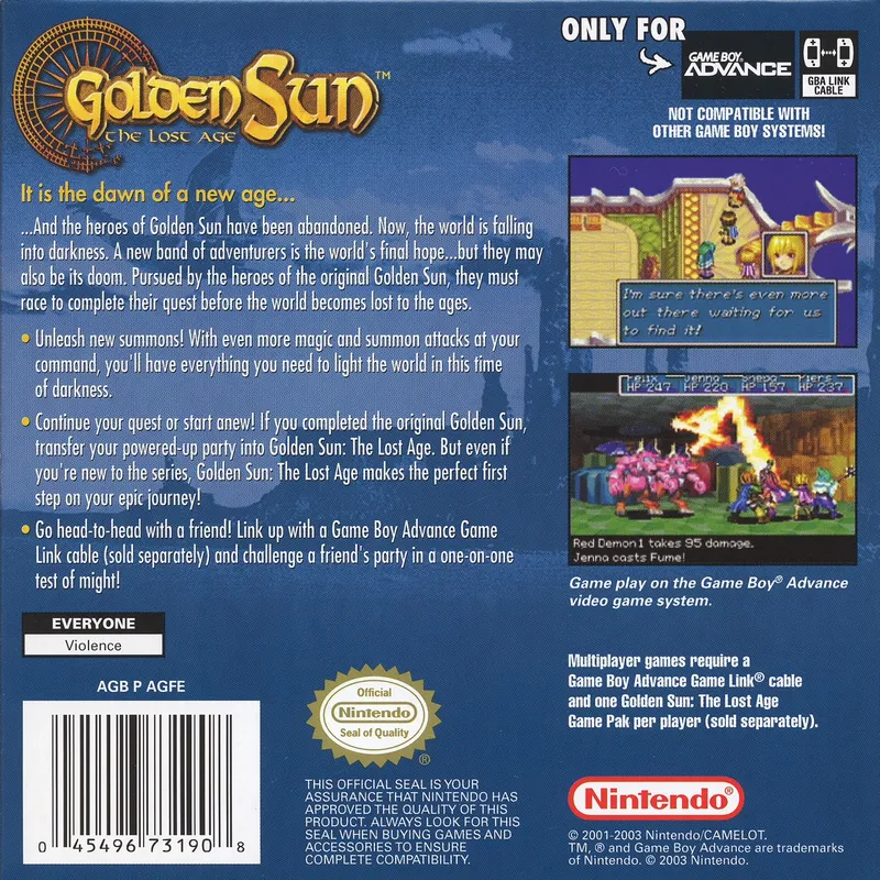 Golden Sun: The Lost Age box back