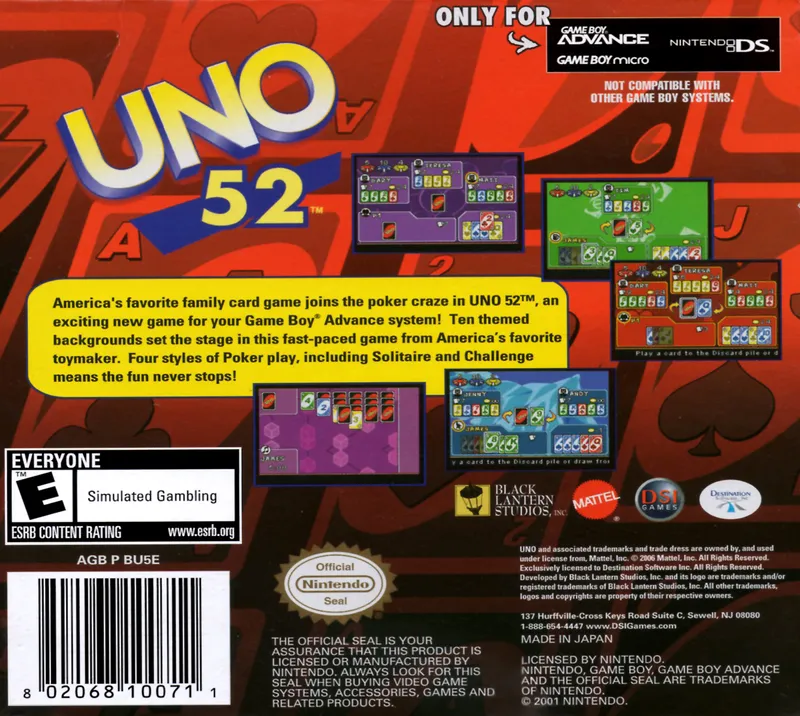 UNO 52 box back