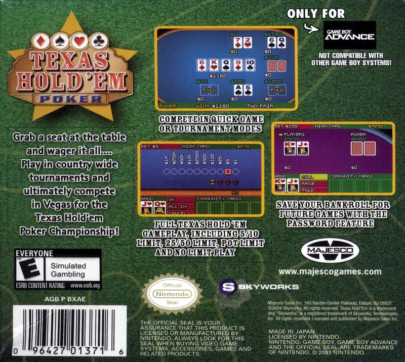 Texas Hold 'em Poker box back