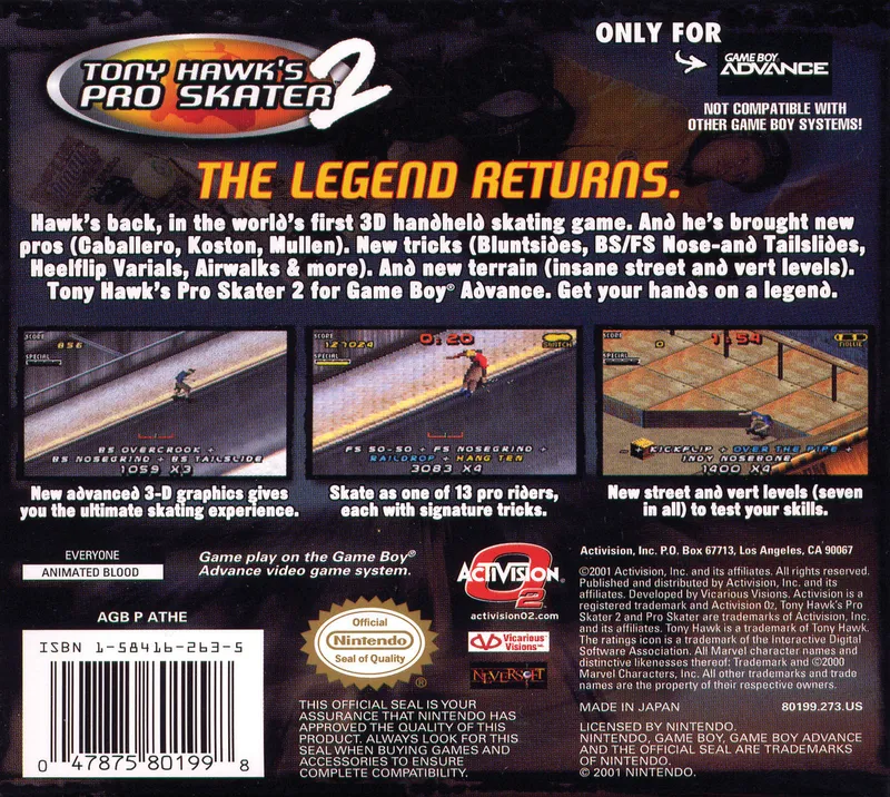 Tony Hawk's Pro Skater 2 box back