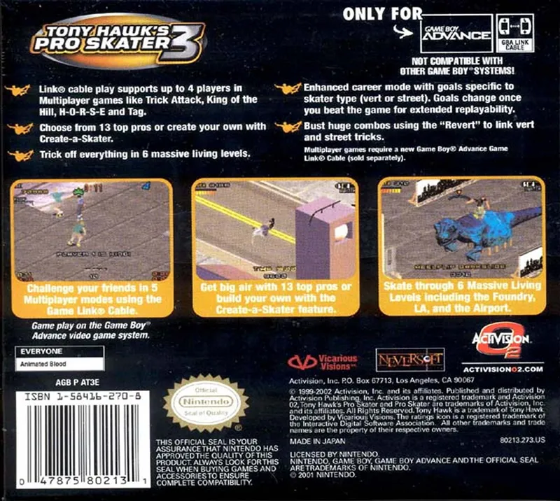 Tony Hawk's Pro Skater 3 box back