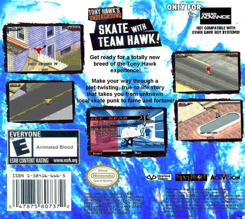 Tony Hawk's Underground box back