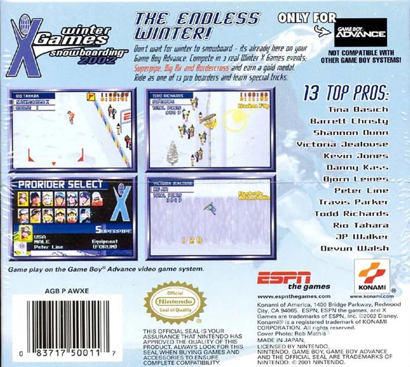 ESPN Winter X-Games Snowboarding 2002 box back