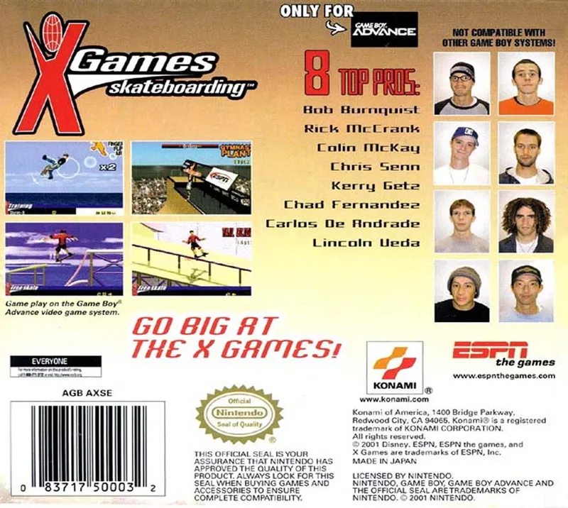 ESPN X Games Skateboarding box back