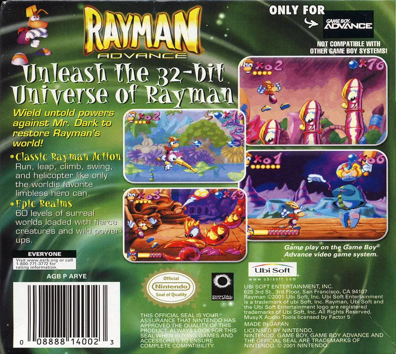 Rayman Advance box back