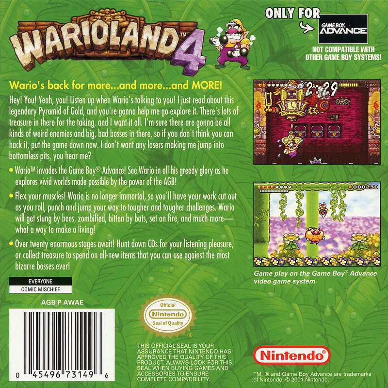 Wario Land 4 box back