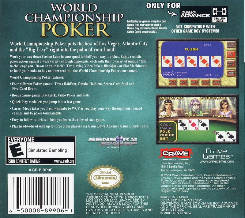 World Championship Poker box back