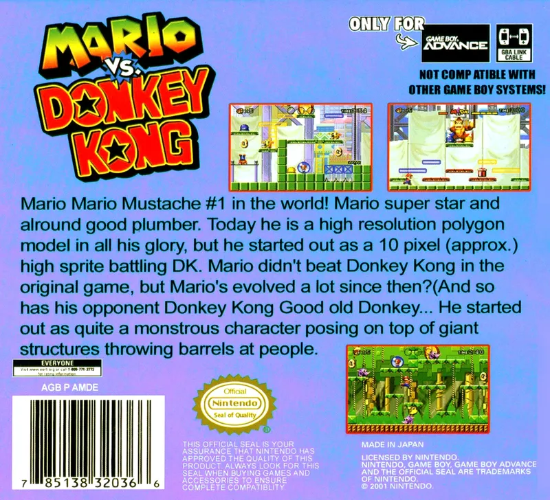 Mario vs. Donkey Kong box back