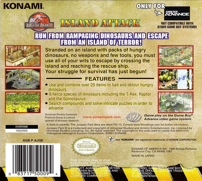 Jurassic Park III: Island Attack box back