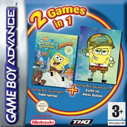 2 Games in 1: SpongeBob SquarePants: SuperSponge + SpongeBob SquarePants: Battle for Bikini Bottom cover art for Nintendo Game Boy Advance