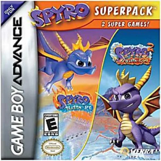 Crash & Spyro Superpack: Spyro: Season of Ice + Crash Bandicoot: The Huge Adventure cover art for Nintendo Game Boy Advance