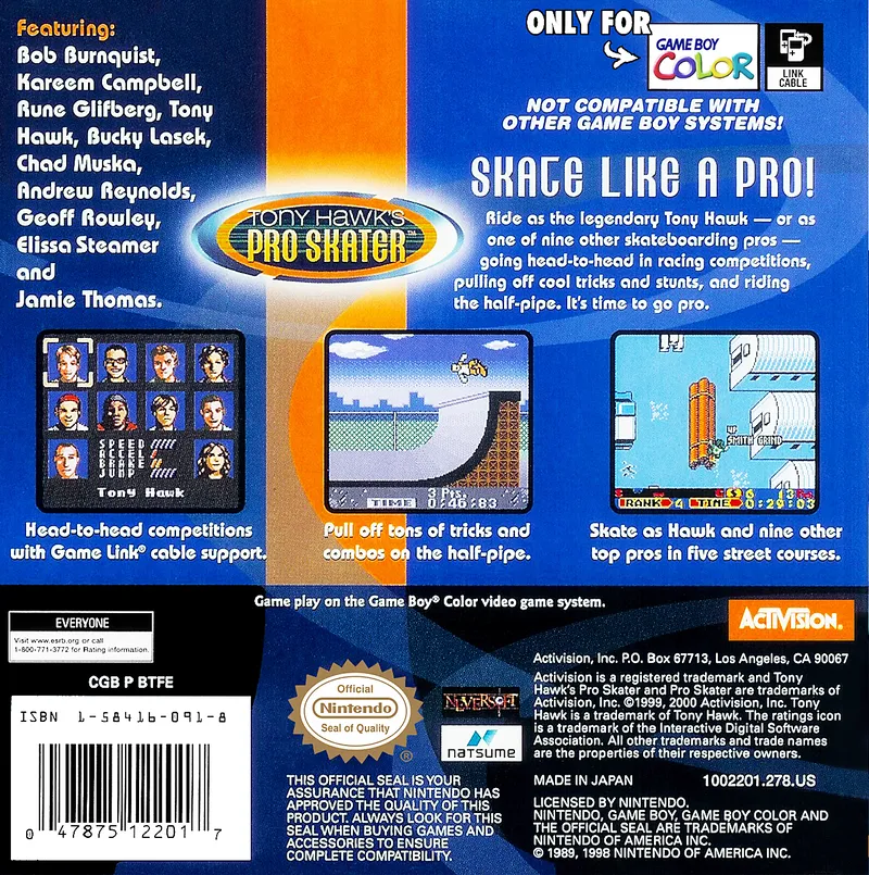 Tony Hawk's Pro Skater box back