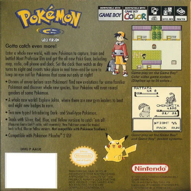 Pokémon Gold Version box back