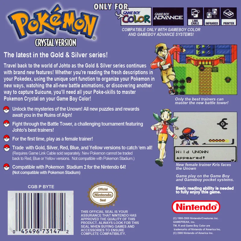 Pokémon Crystal box back