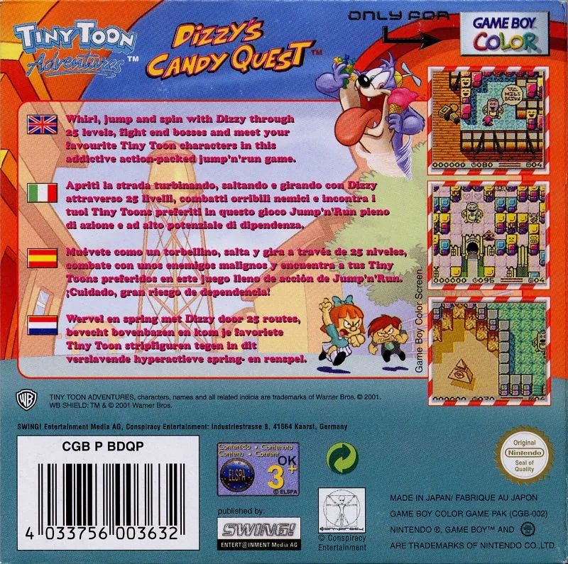 Tiny Toon Adventures: Dizzy's Candy Quest box back