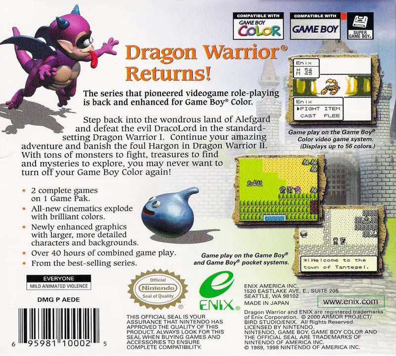 Dragon Warrior I & II box back