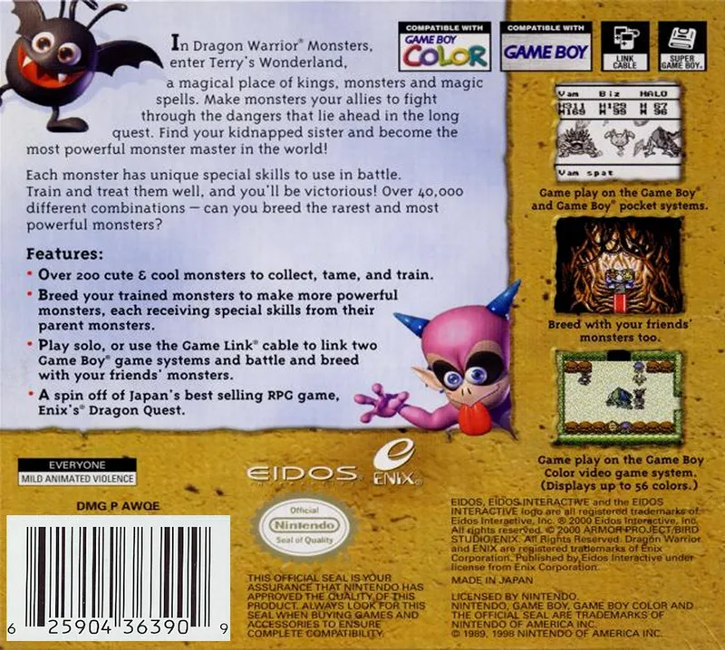 Dragon Warrior Monsters box back