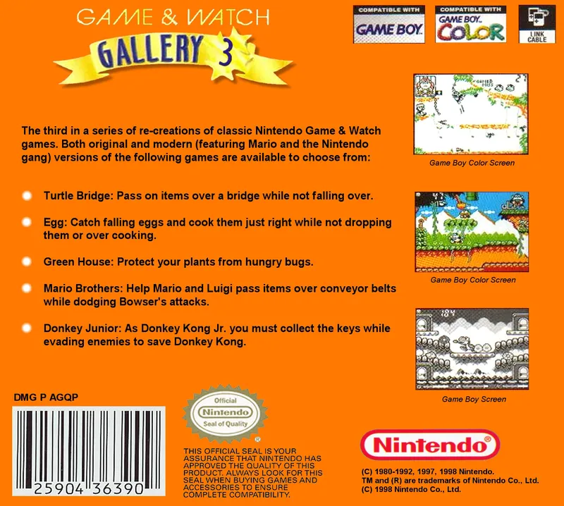 Game & Watch Gallery 3 box back