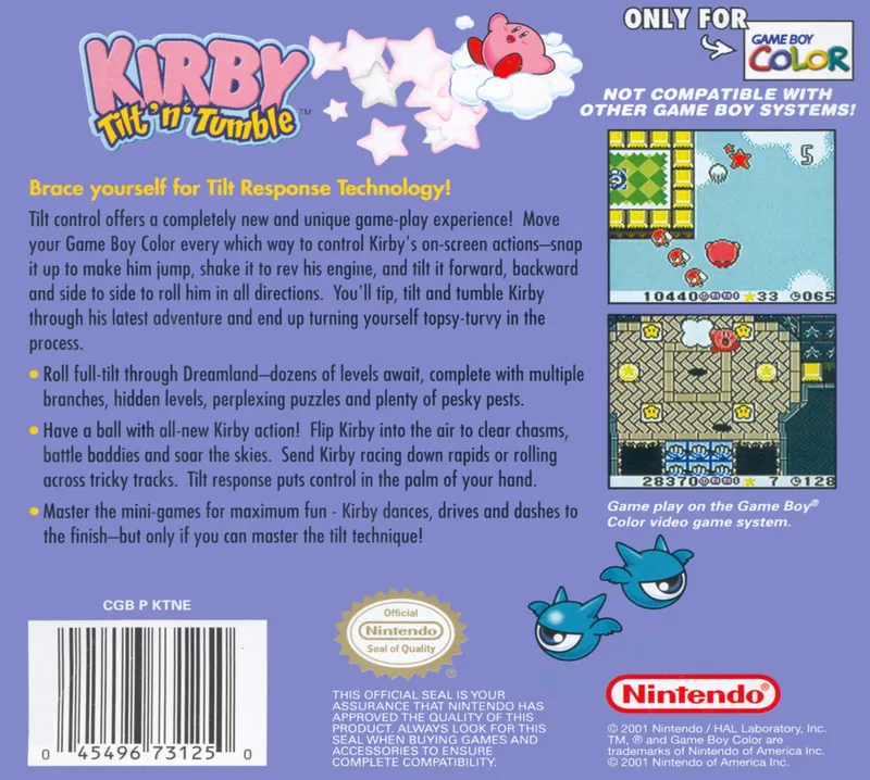 Kirby Tilt 'n' Tumble box back