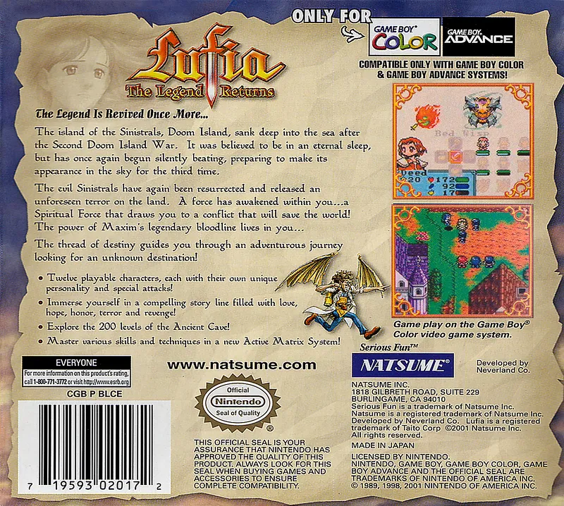 Lufia: The Legend Returns box back