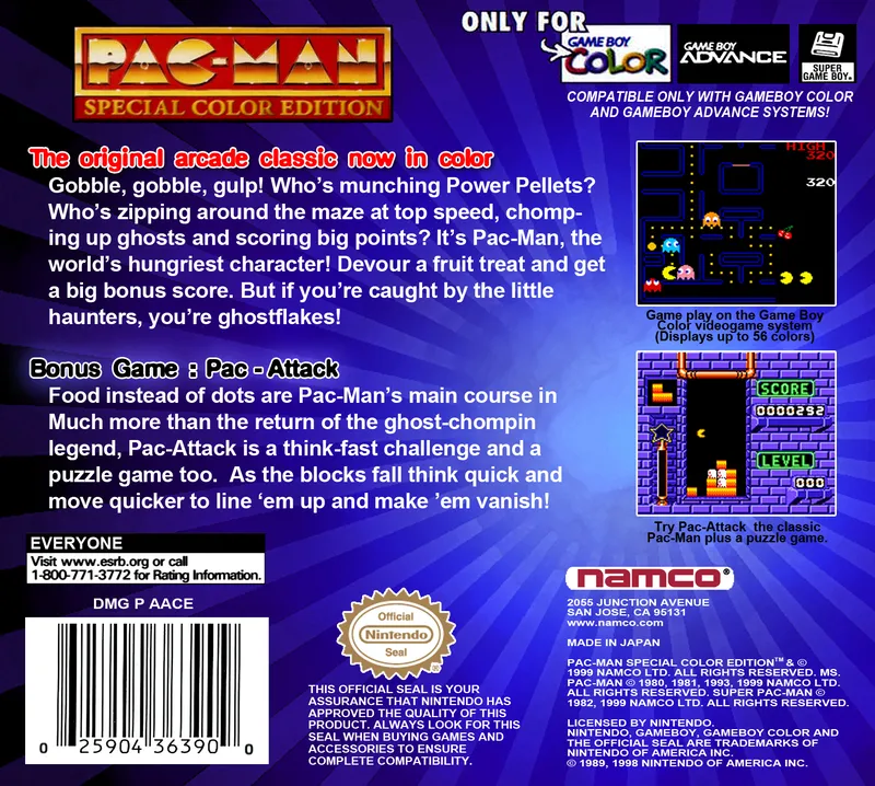 Pac-Man: Special Color Edition box back